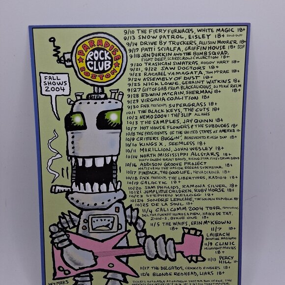 Joey Mars 2004 Signed Avalon Ballroom Card BOSTON Paradise Rock Club Shows - Picture 1 of 4